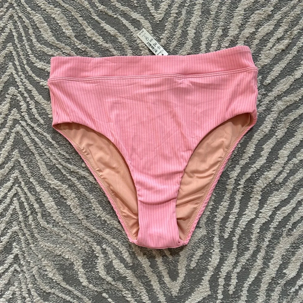 NWT Madewell Pink ribbed high rise Bikini Bottom